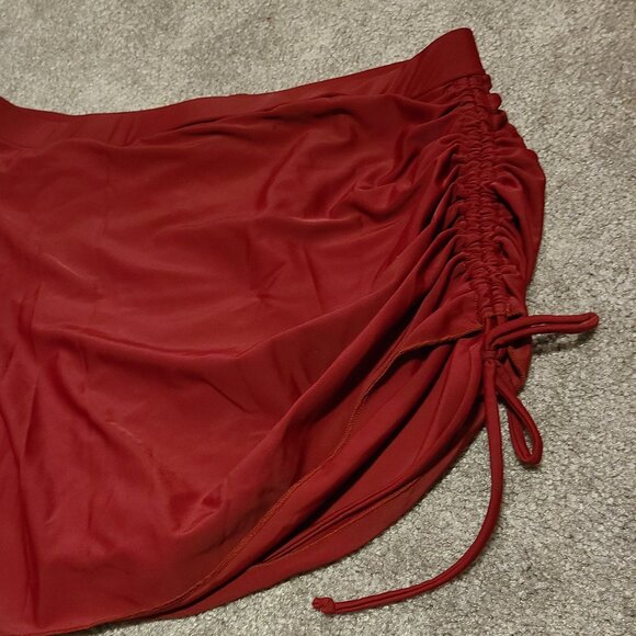 💎2/$18💎 NWT swim Wine red SHEKINI Women's Swim Skirt Side Pull Tie Bottoms - Picture 2 of 3
